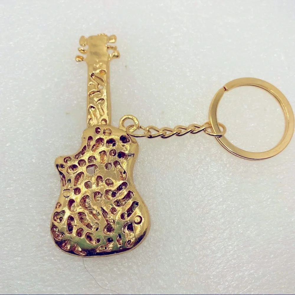 NWT Purse charm key holder Guitar Crystal in black and white
